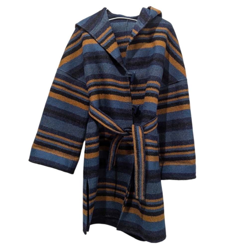 Wool Stripe Coat Oversized Large